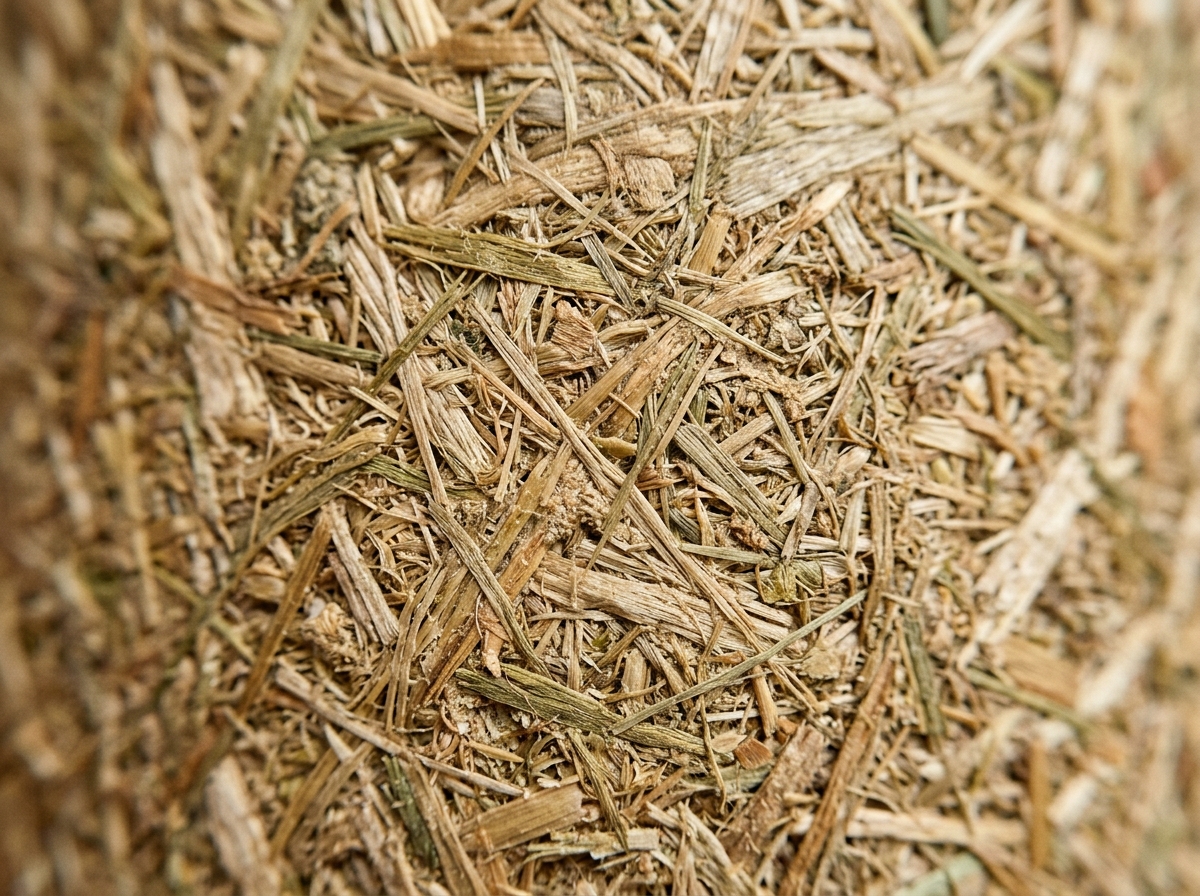 Detail of natural fiber grain, pressed leaf textures, and mineral binder integration.